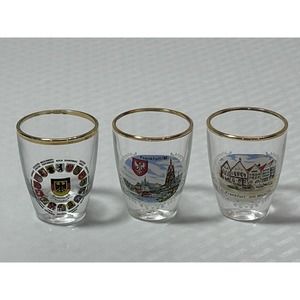 Lot Of 3 Germany Souvenir Vintage Collectible Barware Shot Glasses Gold Rim‎